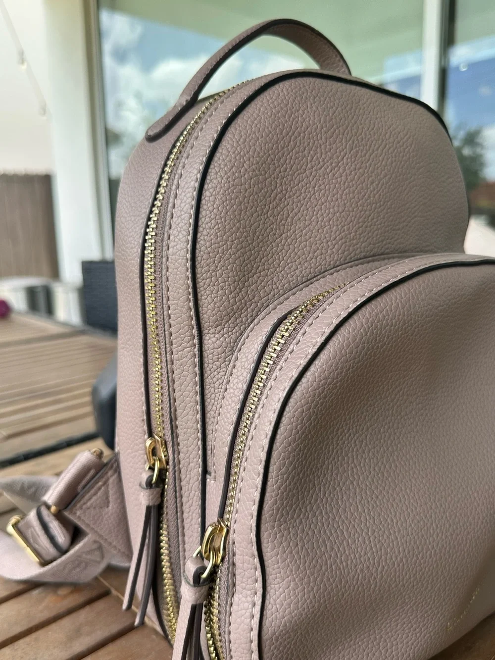 Calvin Klein Pebbled Leather Backpack in Taupe